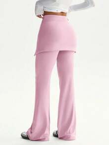 Gentle Light Gray! Crossover Tie - Waist Flare Pants | Effortlessly Achieve Korean - Style Relaxed Vibe Spring - Pink - View 2