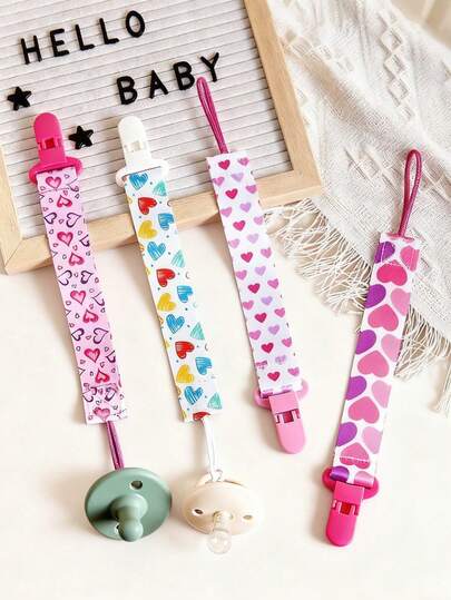 1 pieza/2 piezas/3 piezas/4 piezas Cadena de chupete con estampado floral doble cara, correa colgante para juguete de dentición para bebé, clip anti-pérdida, patrón floral aleatorio