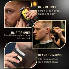 HIENA LQT 3pcs/2pcs/1pc Men's Grooming Tool Set – Rechargeable Hair Clipper, Beard Trimmer, And T-Shaped Carving Scissors; Cordless Multi-Functional Hair Clipper With Adjustable Guide Comb And Portable Razor; Perfect For At-Home Haircuts, Beard Styling, And Personal Care; Ideal Gift For Fathers, Boyfriends, And Friends This Holiday Season. - 彩色 - 查看 8