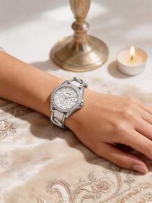 Fossil 女士优雅白色表盘真皮表带石英腕表，水晶表圈，多功能表盘，时尚腕表，适合日常佩戴和参加派对，是理想的浪漫礼物。 - 白色 - 查看 3