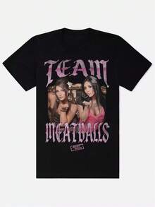 Camiseta negra exclusiva con diseño gráfico de "Team Meatballs", estilo urbano y moderno, perfecta para destacar en cualquier ocasión con su mensaje audaz y actitud poderosa, ideal para los amantes de la moda callejera en México. - Negro - Ver 1