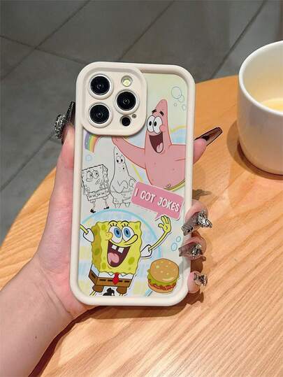  1 pieza Funda de teléfono a prueba de golpes con diseño de hamburguesa y letras de dibujos animados Creative Rainbow SpongeBob Squarepants, compatible con Samsung/Apple 17/16/15/14/13/12/11Pro Max/12Pro/14Plus y otros modelos