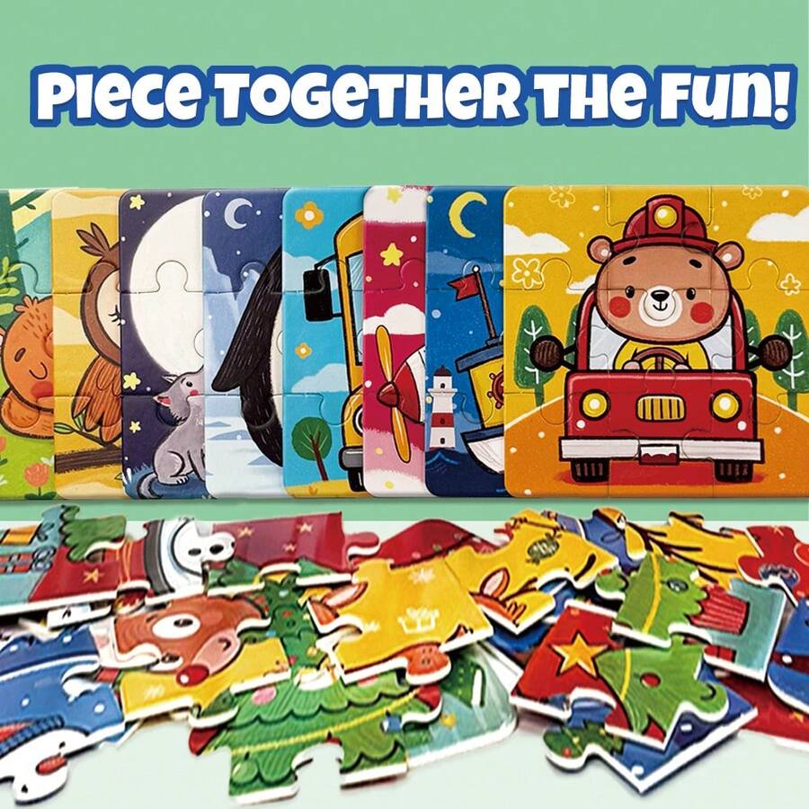 beartale 36pcs 4-In-1 Children's Puzzle Set, Including Transportation, Animals, Dinosaurs, And Space Themes, Suitable For Preschoolers Montessori Educational Games, Developing Coordination And Hands-On Ability, Parent-Child Interactive Game