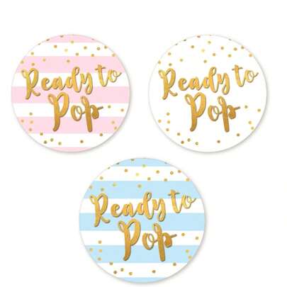 4/20 piezas Pegatinas de rayas doradas metálicas falsas listas para explotar, redondas de 2 pulgadas, para baby shower de palomitas de maíz, recuerdos de fiesta para niño o niña (disponible en rosa/azul/blanco)