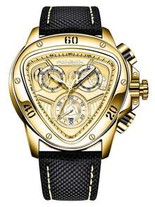 LIGE 男士经典石英表，防水夜光，不锈钢表带，双时区设计 - 金色 - 查看 10