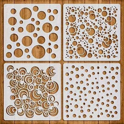 4 片装可重复使用 6 英寸点状模板 - 非常适合 DIY 墙面、织物、画布和家具喷漆项目 | 塑料喷漆模板，可重复使用，可水洗，点状模板，喷漆，DIY 绘画，家居装饰