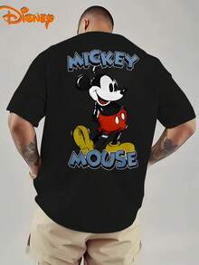Disney Men's T-Shirt With Mickey Mouse Cartoon Pattern Printed On The Front And Back, Fashionable, Soft And Comfortable Cotton T-Shirt, Retro Street Feel - Black - View 2