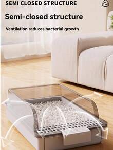 1 Semi-Enclosed Cat Litter Box With Raised Design To Prevent Litter Scatter, Large Capacity Waste Compartment, Extra-Large Cat Litter Scoop For Quick Cleaning - Black Litter Box - View 8