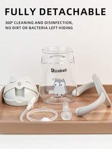 1 pieza Taza con pajita de 240ml con diseño de dibujos animados para niños, taza de entrenamiento anti-atragantamiento para bebés, material de Tritán, a prueba de fugas y anti-caída, con asa y escala de medición, adecuada para bebés de 6 meses en adelante, uso en casa, al aire libre, jardín de infantes, taza linda, regalo para fiestas - Águila gris - Ver 6