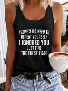 Women's Sleeveless Tank Top - Bright Pink With Bold "I IGNORED YOU JUST FINE" Text - Stretchy Vest For, Casual Outfits - Machine Washable Summer Clothing - Funny Statement Shirt, Shirts, Outdoor Apparel, Y Look, Stretchy Fabric,  Design, Comfortable Fit, Lovers Plus Size Women's Sleeveless Tank Top Vibrant Graphic Print Non-See-Through Curve-Friendly Relaxed Fit Wide Anti-Slip Straps Lightweight Breathable All-Season Versatile For Gym Yoga Beach Daily Casual Office Swim Cover-Ups - 黑色 - 查看 1