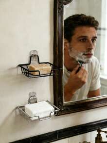 不锈钢皂碟，带背胶，无需钻孔，壁挂式收纳架，浴室整理架 - 防水、防锈，带排水孔 - 彩色 - 查看 5