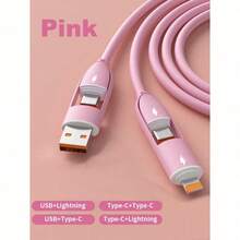 1pcs [4-In-1 Fast Charging] This 4-In-1 Super-Fast Charging Cable Supports 66W PD Fast Charging, Features A USB-C To USB/Type-C/Lightning Interface, High-Speed Data Transfer, And Compatibility With /IPad///Switch 2/SteamDeck And Other Devices. It Has A Circular Design, A Matte Finish, And Male-To-Male Connectors. - Hồng - Xem 3