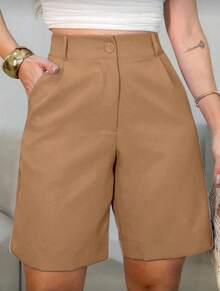 Tailored Bermuda Shorts Without Belt - Foreign Fashion - Khaki - View 1