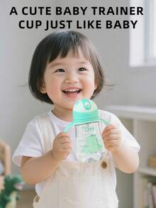 1pc 300ML Cute Design Children's Cup, Infant Anti-Choke Training Cup, Dustproof Leakproof Shockproof, Transparent Weighted Ball, With Handle And Markings, Suitable For Babies 6 Months+, Home, Kindergarten, Outdoor Use, Lovely Cup, Holiday Gift - Green - View 3