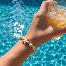 1pc Bohemian Style Starfish & Seashell Beaded Adjustable Macrame Bracelet, Summer Beach Jewelry Gift For Friends & Girlfriends - Multicolor - View 2