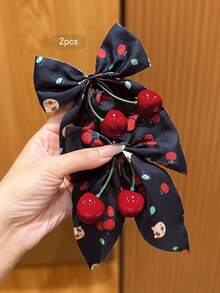 2 piezas Pinzas de pelo con lazo de cereza negra, aptas para uso diario - Multicolor - Ver 4