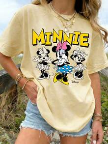 Disney Casual Minnie Mouse Trio Oversized Tee – Versatile Washed Yellow Short Sleeve Top With Playful Print For Mix-And-Match Outfits - Màu be - Xem 1