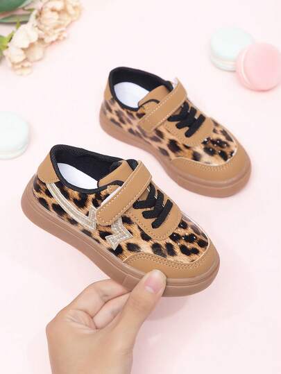 2026 Spring/Autumn Kids Leopard Print Casual Hook And Loop Sports Shoes, Soft Sole Sneakers For Toddlers & Little Children