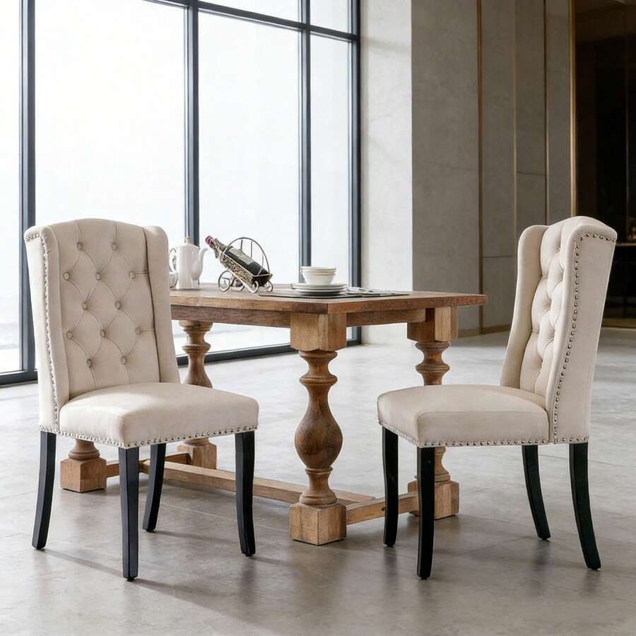 Dining Chairs - Beige + Velvet-1 - View 1