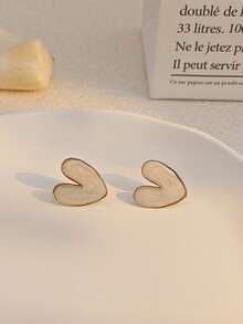 Pink Enamel Heart Stud Earrings For Women Gold Plated Asymmetric Heart Earrings Sweet Fashion Daily Jewelry Summer Beach Vacation Bikini Accessories Attractive Clothes, Wedding Dresses Accessories - Versatile JewelryPerfect For Wearing While Swimming, Bathing, Exercising, Great For Valentines Day, Birthday, Mother Day, And Vacation Surprises. - Multicolor - View 4