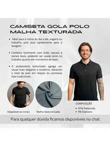 Polo Camiseta Masculina Malha Texturizada Casual Confort 070 - Preto - Visão 4