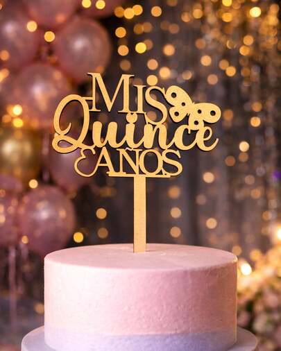 Cake Topper "Mis Quince Años" con Mariposas – Decoración para Pastel XV Años, Fiesta Quinceañera, Centro de Mesa