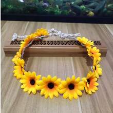 1 pieza Diadema con margaritas lindas, Tocado de trenza estilo bohemio, Accesorio para el cabello corona de flores de girasol - Multicolor - Ver 10
