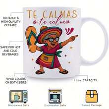 1pc Funny Spanish Grandma Abuela Themed 11oz Coffee Mug - Colorful Cartoon Cuban/Latin Design With Spanish Phrases (Abuela/Te Calmas), Dishwasher Cup Women, Mom, Birthday & Mother's Day Gifts - 黑色 - 查看 9