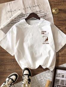 Coffee Club Graphic T-Shirt, Casual Women's Round Neck Short Sleeve Tee For Spring And Summer White - White - View 2