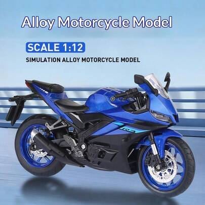 Maisto 1 pieza Motocicleta de escala 1:12 (17.5*6.8*10CM) con licencia oficial, de alta calidad y detalle en aleación fundida, modelo YZF-R3, estilo de motocicleta de carreras deportiva con múltiples opciones de color (Blanco con acentos turquesa / Negro mate / Azul brillante), con cadena de transmisión, neumáticos de goma, luces delanteras realistas y detalles de la decoración "R3", efectos de sonido auténticos, juguete de motocicleta de simulación de aleación para niños, coleccionistas y regalos de cumpleaños/festividades