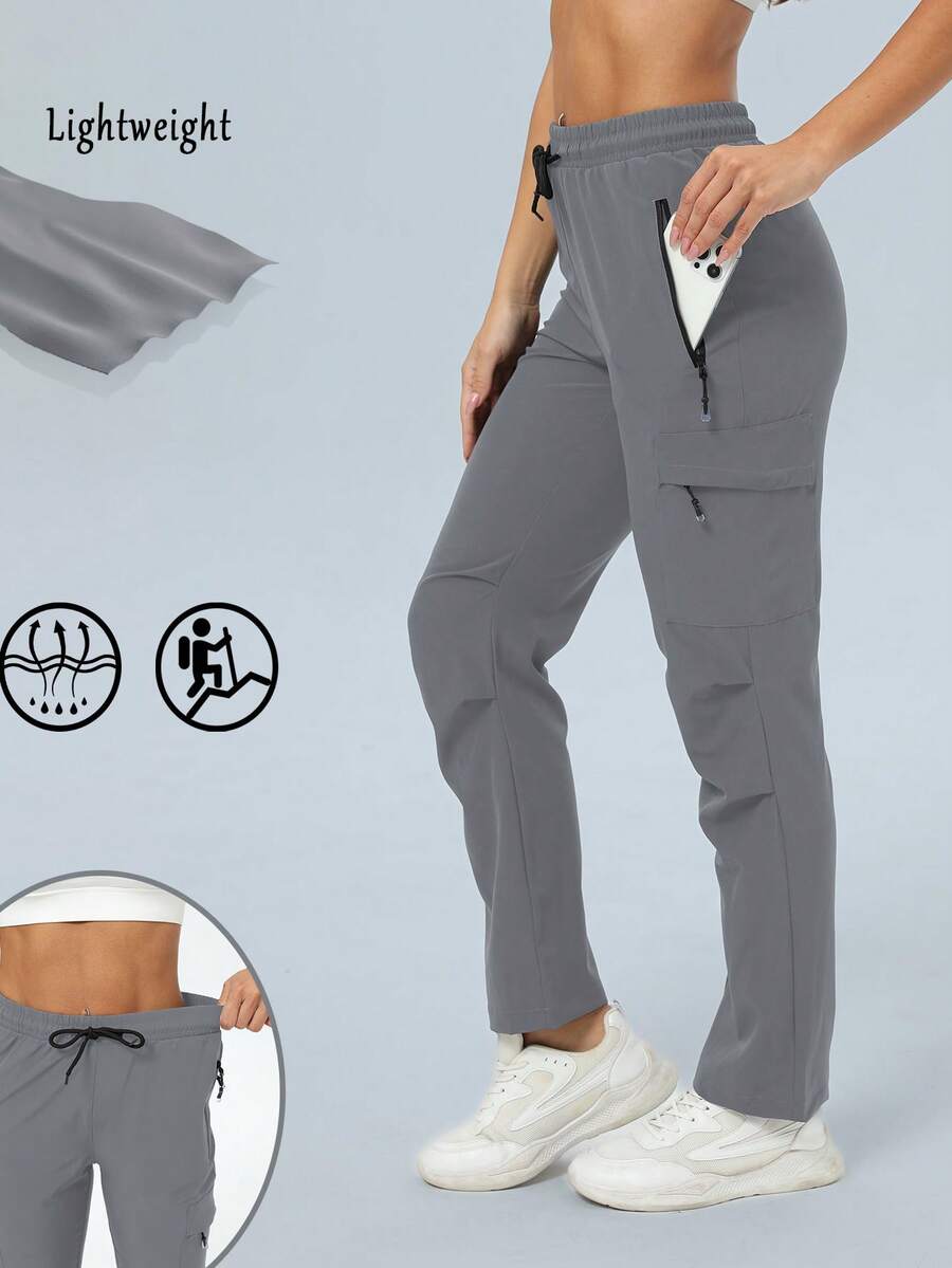 Quần thể thao nữ nhẹ, nhanh khô, thích hợp cho du lịch, chơi golf, có túi khóa kéo, màu kaki. - Màu Xám nhạt - Xem 1