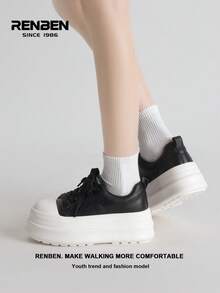 RENBEN 2026 Spring New Arrival Thick Sole Vulcanized Shoes For Women, Versatile Lightweight Increase Height Student Casual White Sneakers - Black - View 8