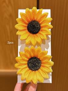 2pcs Large Sunflower Hair Clips, Suitable For Everyday Use - Multicolor - View 2
