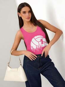 Women's Tank Top T-Shirt, A Fun Volleyball Heartbeat Volleyball Player Set Soft And Comfortable, Suitable For Daily Use, Home Life, Fitness And Sports Activities. - Hồng - Xem 4