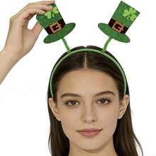 1pc Green Glitter Ribbon Trim Large Party Hat, Irish Festival St. Patrick's Day Party Decoration Headband, Suitable For Carnival Holidays Or Party Costumes - Green - View 3