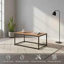 Mesa de centro | Madera y acero | Minimalista moderno | Mesa auxiliar | Mesa de salón | Color nogal | 90 x 48 x 40 cm - Negro - Ver 3