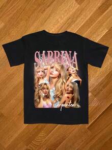 1pc 2026 Fr-Ieren: Be-Yond Jou-Rney's End Summer Popular Autumn Sabrina Carpenters Album T Shirt Men Women Short Sleeve Cotton Tees Summer Female Tops Unisex Clothing Y2k Tshirt Streetwear Inspired Vintage Cotton T-Shirt - Casual Short Sleeve, Crew Neck, Breathable Streetwear - 黑色 - 查看 1