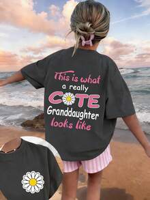 Tween Girls' Casual Graphic Print Crew Neck Short Sleeve T-Shirt, Summer Top - Dark Grey - View 4