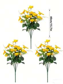 1 buah/3 buah Bunga Hibiscus Sutra Buatan, Tahan Sinar UV, Dekorasi Bunga Realistis, Cocok untuk Teras Rumah, Taman Luar Ruangan, Patio - Kuning - View 7