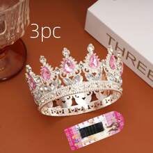 1 Peça/Conjunto de 3 Peças Coroa Nupcial de Liga Barroca Multicolorida Cristalina Redonda Cheia de 10*5cm, Adequada para Príncipe, Rainha, Casamento, Festa, Aniversário, Fotografia, Decoração de Bolo de Aniversário, Banquete e Decoração Floral, Verão, Praia, Festival, Elegante - Multicolorido - Visão 17