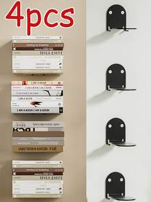 1/2/4pcs Invisible Hanging Bookshelves, Wall-Mounted Book Storage Racks, Suitable For Home Wall Shelves, Room Decor, Home Decor, Indoor Storage Organization Tools - Multicolor - View 2