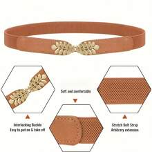 女士树叶扣弹力腰带，百搭连衣裙，束腰带 - 彩色 - 查看 5