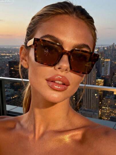 1 Pair Unisex Square Leopard Print Brown Fashion Glasses, Bohemian Style, Suitable For Outdoor, Summer, Beach, Travel, Party Outfits