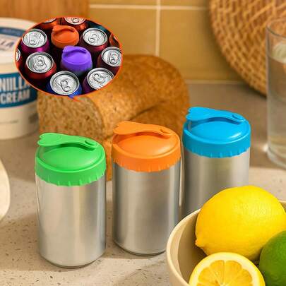6pcs Reusable Silicone Soda Can Lids - Beverage Can Sealer Covers, Fit Standard Cans For Soft Drinks, Juices, Sodas, Multi-Color