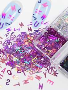 6-Grid Holographic Sequin Box, 6mm Laser Engraved English Letter Nail Glitter Sequins, PET Glitter Flakes For DIY Resin Filling - Multicolor - View 3