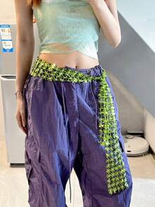 1pc Jazz Dance New Arrival Niche Sequin Hollow Waist Strap Street Dance Kpop Belly Dance Waist Chain Dance Hip Scarf - Multicolor - View 8