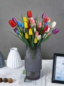 7pcs/1set Artificial Tulips Multi-Color Lifelike Fake Flower – High-Quality Faux Floral With Realistic Texture, Ideal For Apartment Decor, Rental Friendly Home Indoor Vase, Dining Table, Bedroom & Valentine's Day Mother's Day Spring Decorative Blooms - Multicolor - View 9