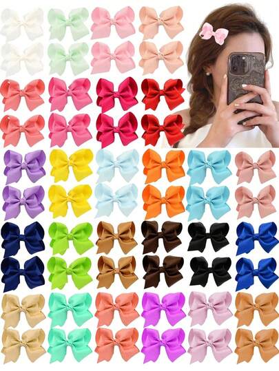12/24/40pcs Polyester Casual Bow Hair Clips, Cute Random Color Pairs, Versatile Barrettes For Women, Fashion Hair Accessories Suitable For Various Occasions, Birthdays, Parties, Minimalist Outfits