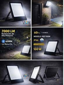 Reflector Led Slim 100w Ilumina 1000w Uso Exterior Ip66 Negro Blanco Frío 7000lm  I Viny Electric - Negro - Ver 2