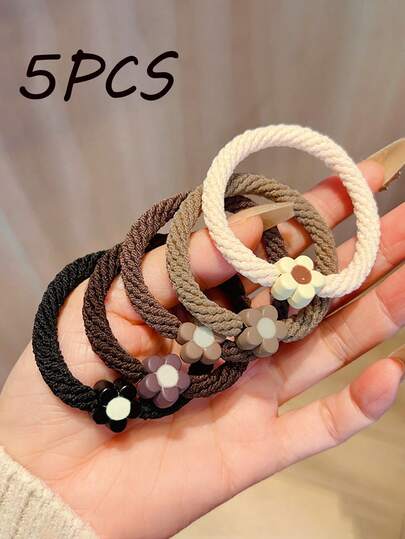 5个/套 简约花朵发圈，花朵装饰，弹力发绳，适合高马尾/低马尾、丸子头，耐用发饰